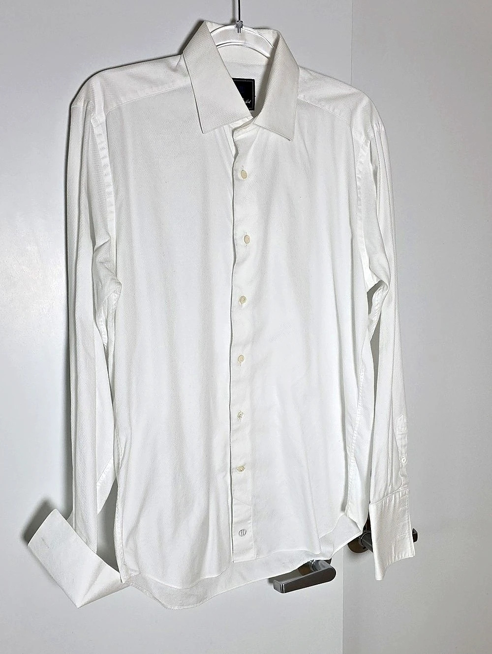 David Donahue Men's Cotton Tuxedo Shirt White 15 1/2 34/35 Like New French Cuffs